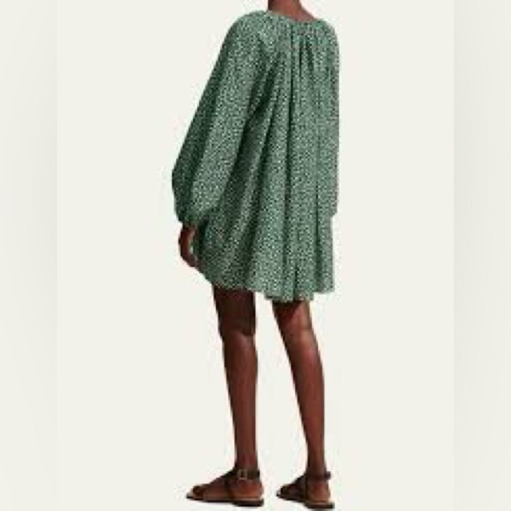Matteau Silk Cotton Blend Voluminous Mini Dress Green White Floral Print - Picture 6 of 12